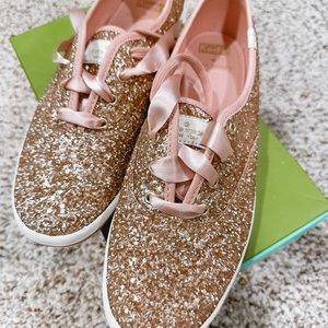 NWT Kate Spade Keds Rose Gold Glitter Sneaker